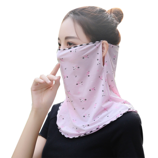 围巾女夏季薄款防晒面罩护颈脖子挂耳式丝巾面纱百搭防尘围脖脖套