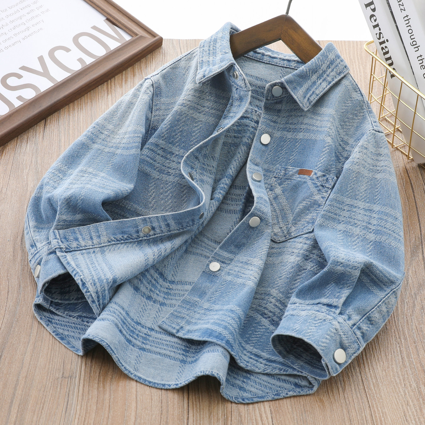 男童衬衫春秋款儿童中大童男孩韩版百搭休闲时尚撞色牛仔衬衣外套