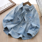 百搭休闲时尚 儿童中大童男孩韩版 撞色牛仔衬衣外套 春秋款 男童衬衫