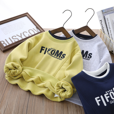 男童加绒加厚保暖刺绣印花卫衣