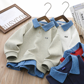 男童卫衣撞色春秋韩版 休闲中大童运动百搭男孩帅气Polo假两件上衣