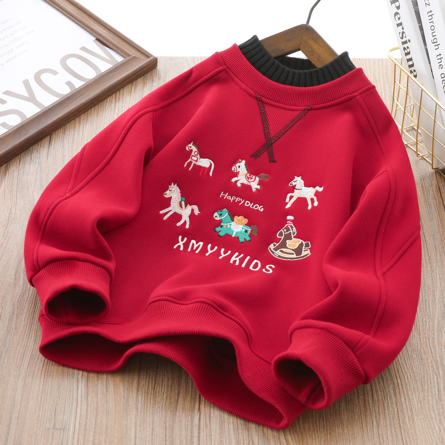 男童加绒新年拜年服假两件卫衣