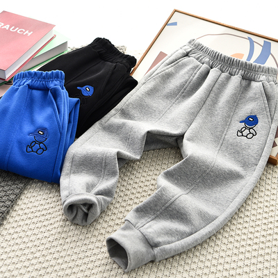 男童裤子棉加绒长裤刺绣运动卫裤