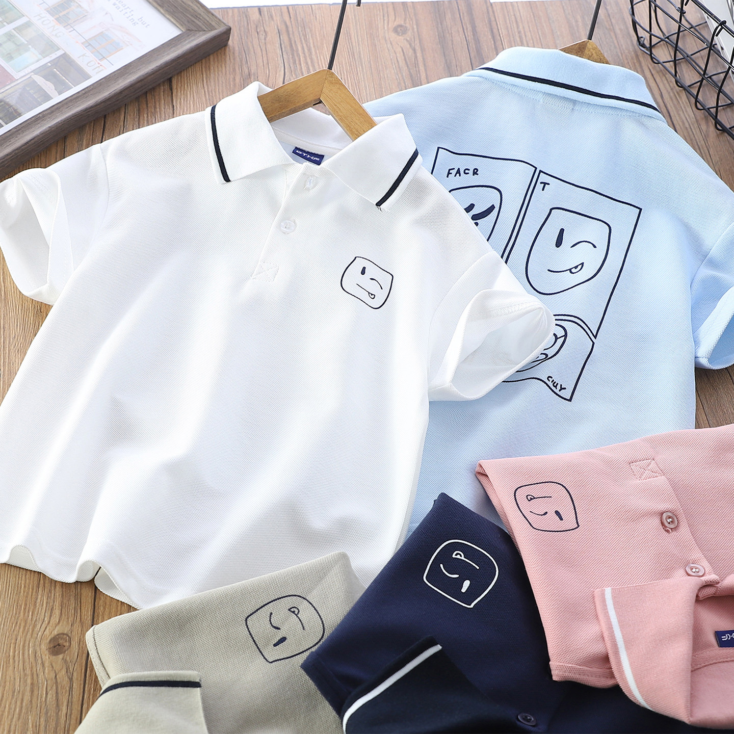 男童t恤夏款儿童薄款韩版休闲时尚男大童短袖Polo衫撞色百搭运动