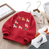 男童加绒卫衣马年本命年拜年服冬季 中大儿童Polo新年上衣 2026新款