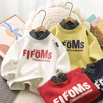 男童一体绒卫衣假两件韩版冬季