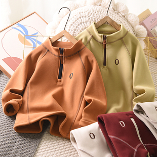 男童加绒打底衫秋冬糯米绒长袖T恤2026新款中大童立领休闲潮卫衣