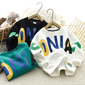 男童卫衣秋冬加绒上衣2026新款 撞色中大童运动印花洋气儿童潮 韩版