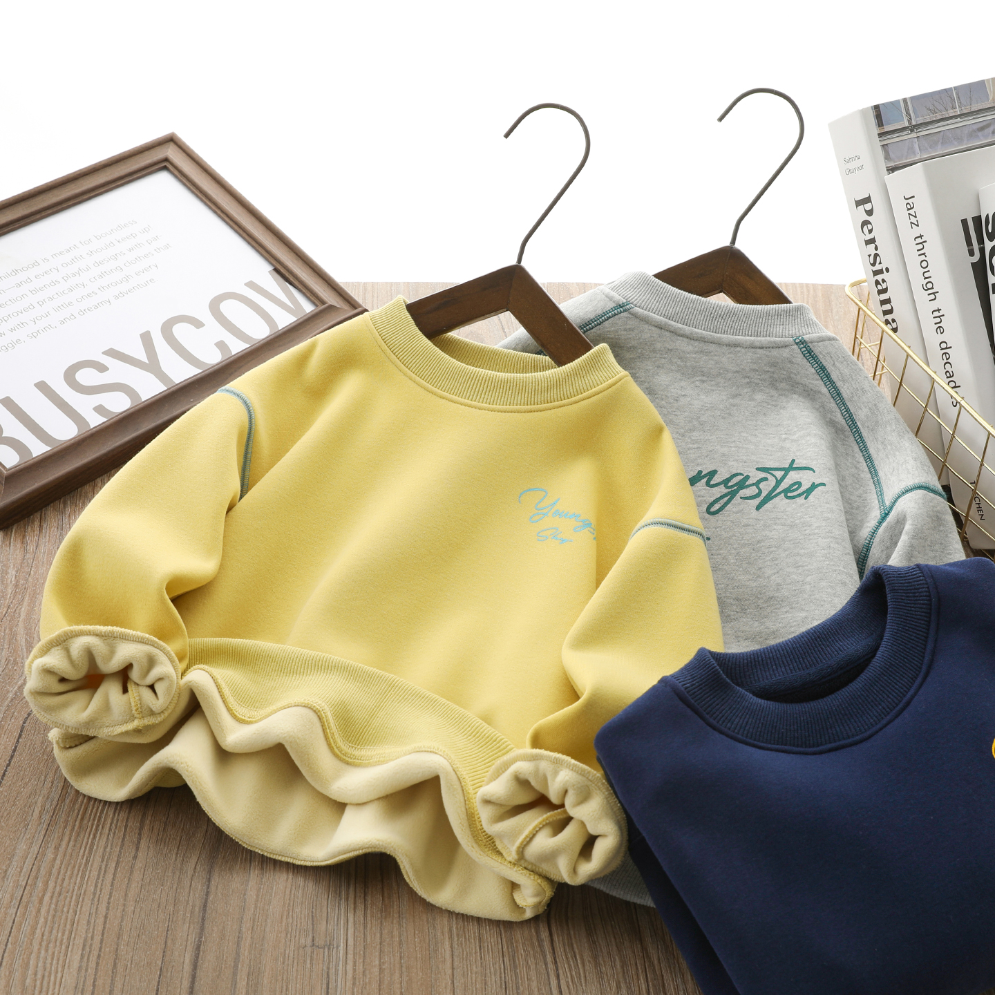 男童加绒加厚印花运动保暖卫衣