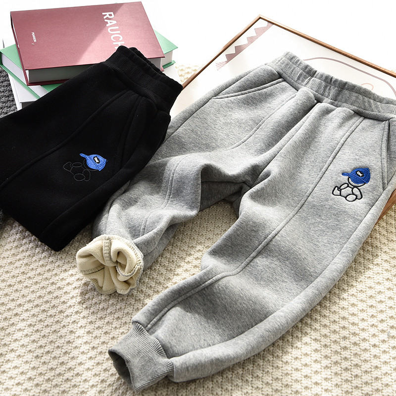 男童加绒裤子植绒2025秋冬新款棉裤儿童运动裤男孩洋气休闲卫裤