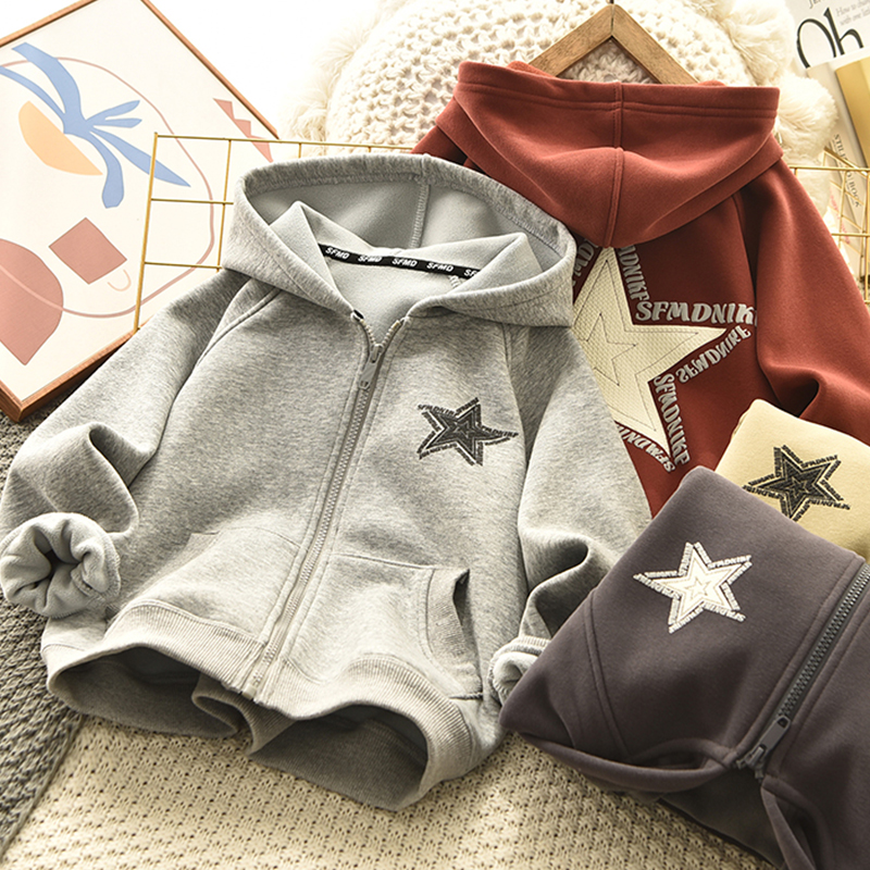 男童加绒加厚秋冬季连帽外套韩版