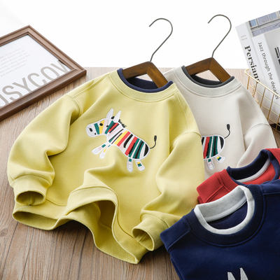 男童加绒刺绣运动百搭假两件卫衣