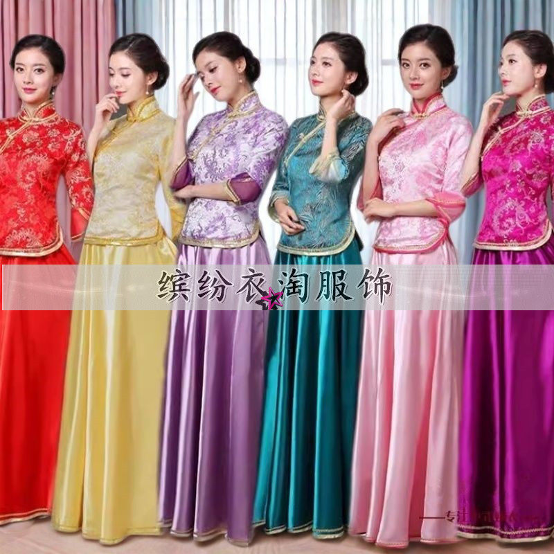 中国风新娘服伴娘礼服红色礼仪服装女中式敬酒服宴会晚装旗袍裙子
