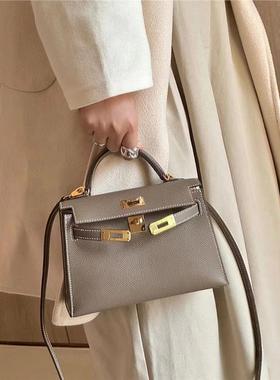 FR APC手掌纹mini二代凯莉包女2025法国真皮迷你女包小号包紫色黑