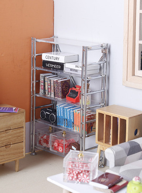 里左拉微缩食玩铁艺书架置物架1:12分层列架子DOLLHOUSE过家家diy