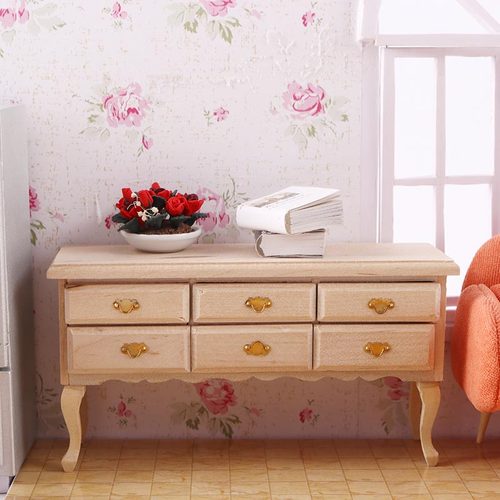 里左拉微缩食玩欧式原木桌子化妆台袖珍模型12分ob11娃屋场景配件