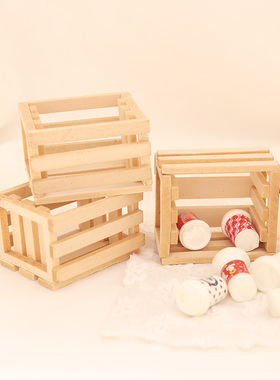 里左拉微缩食玩木框收纳筐木箱迷你模型1:12分ob11娃娃屋过家家
