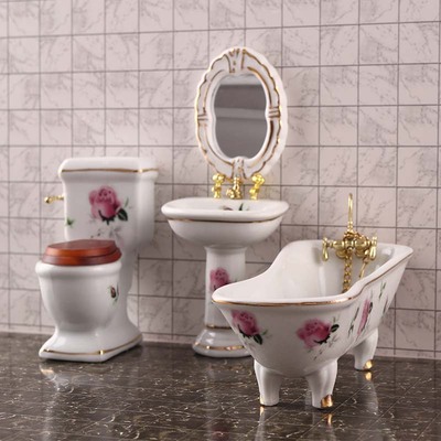 taobao agent Micro -shrinking model bathroom set 12 points OB11 toilet sink makeup mirror fan furniture puffy world scene scene