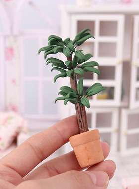 1：12微缩模型植物盆栽摆件迷你dollhouse食玩场景娃娃屋发财树