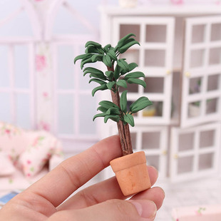 1：12微缩模型植物盆栽摆件迷你dollhouse食玩场景娃娃屋发财树