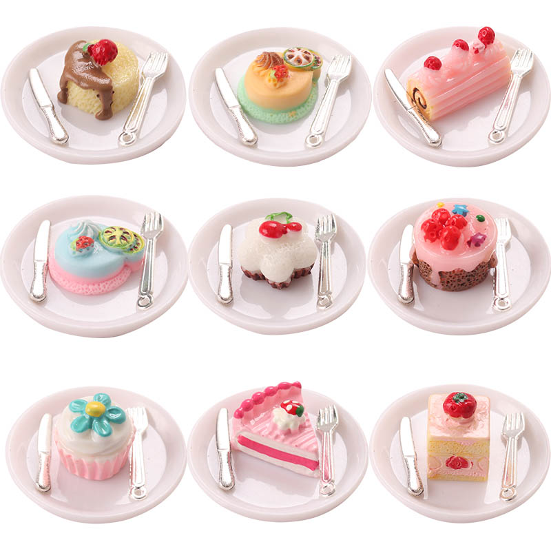 里左拉 微缩食玩蛋糕套装刀叉模型1:12分ob11娃娃屋配件diy下午茶
