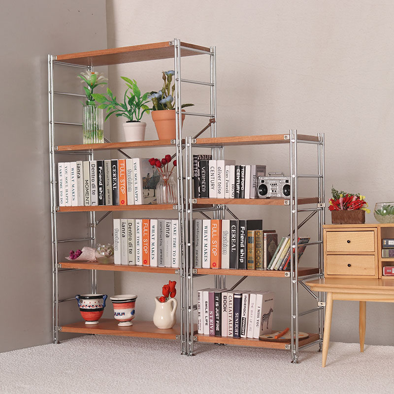 里左拉 微缩食玩金属置物架铁艺书架桌12分迷你模型货架dollhouse