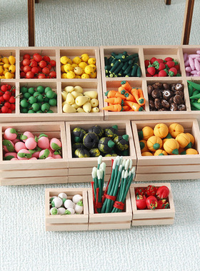 里左拉微缩模型水果柜木框收纳篮迷你diy1:12分ob11娃屋dollhouse