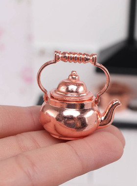 1:12迷你食玩双耳锅水壶铜壶微缩模型dollouse袖珍摆件家具场景