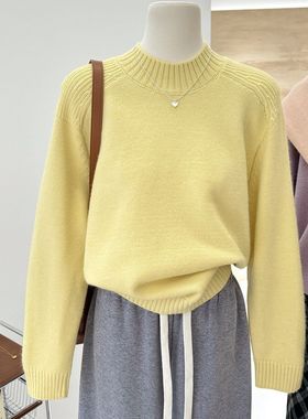 高级感超好看洋气黄色半高领针织衫女2026春时尚软糯内搭毛衣上衣