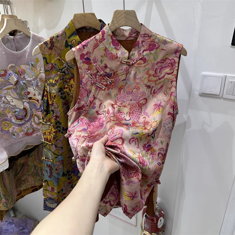 国风盘扣衬衫女老钱风马夹2025夏季新款唐装旗袍提花上衣无袖背心