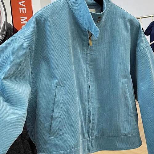 秋冬欧货灯芯绒无帽立领短外套女宽松设计感别致百搭气质夹克上衣