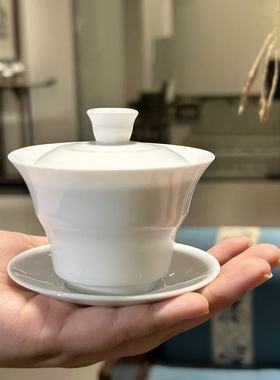 高温白色陶瓷高白瓷竹节盖碗茶具简约茶碗茶杯茶具套装