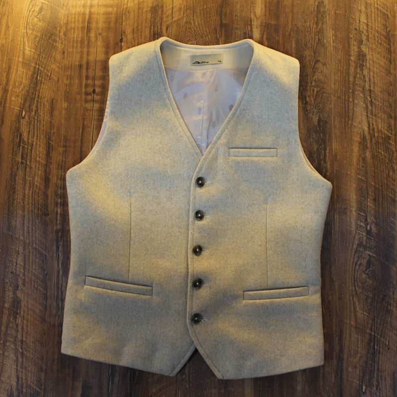 春英伦风重磅人字纹羊毛呢马甲弧形复古修身男士粗花马夹帅的雅痞