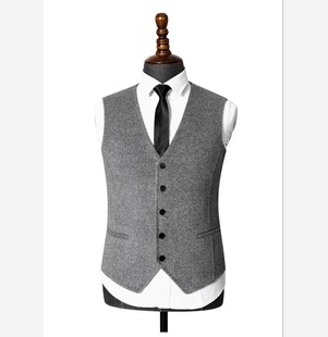 马甲加厚保暖背心羊毛呢坎肩毛呢羊绒爸爸大叔马夹 西装 秋冬季 男士