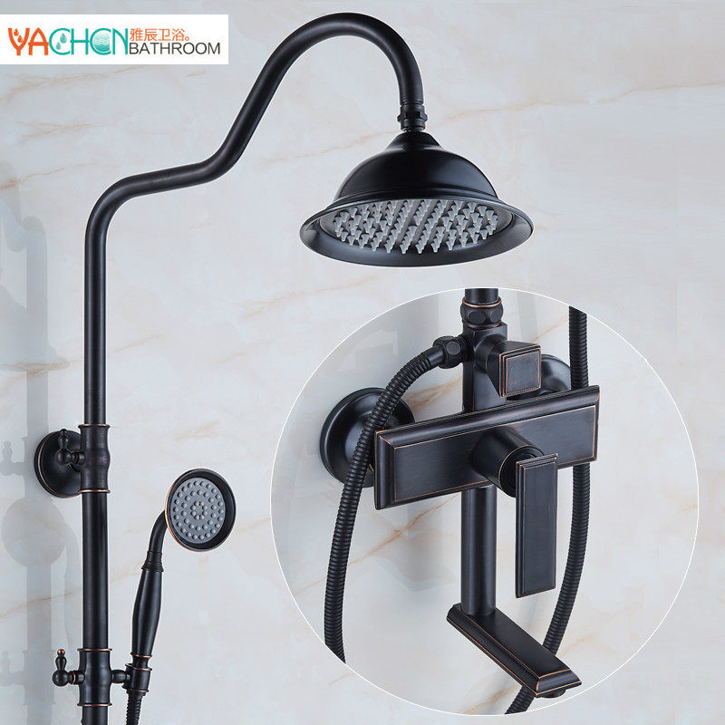 欧式黑古铜花洒水龙头增压浴室全铜美式仿古黑色复古淋浴花洒套装