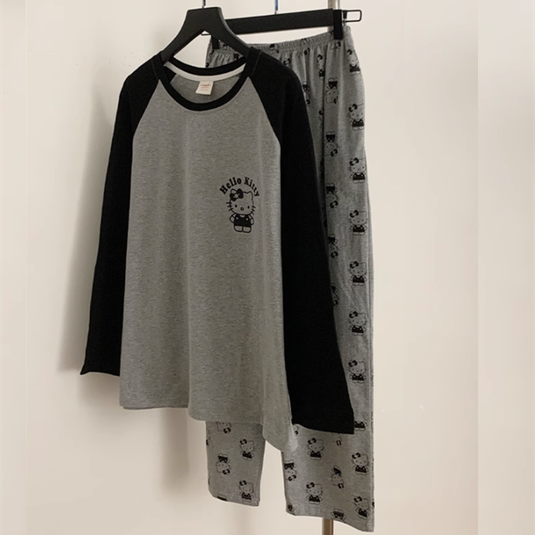 hellokitty睡衣女款圆领休闲长袖日系可外穿学生春秋季家居服撞色
