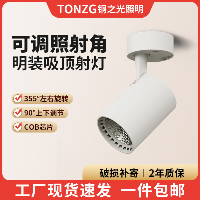 明装射灯可调角度单个家用小吸顶式轨道灯聚光射灯LED天花灯筒灯,家装灯饰光源,明装射灯,淘宝优惠券,粉丝福利购,淘宝优惠卷