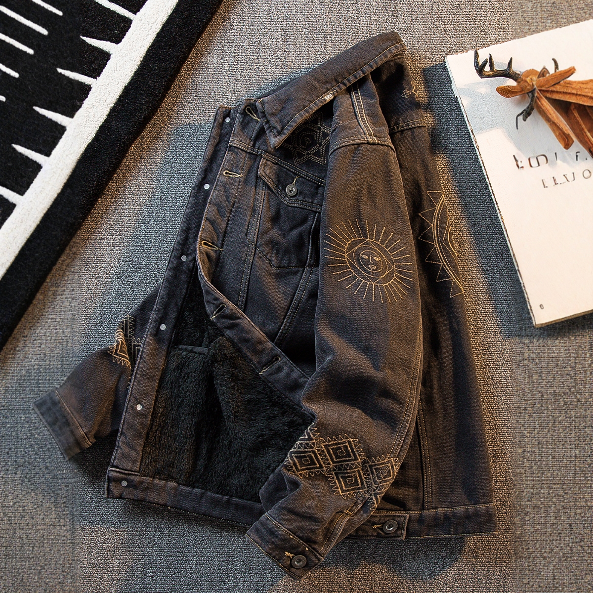 高端加绒牛仔夹克外套男加厚保暖