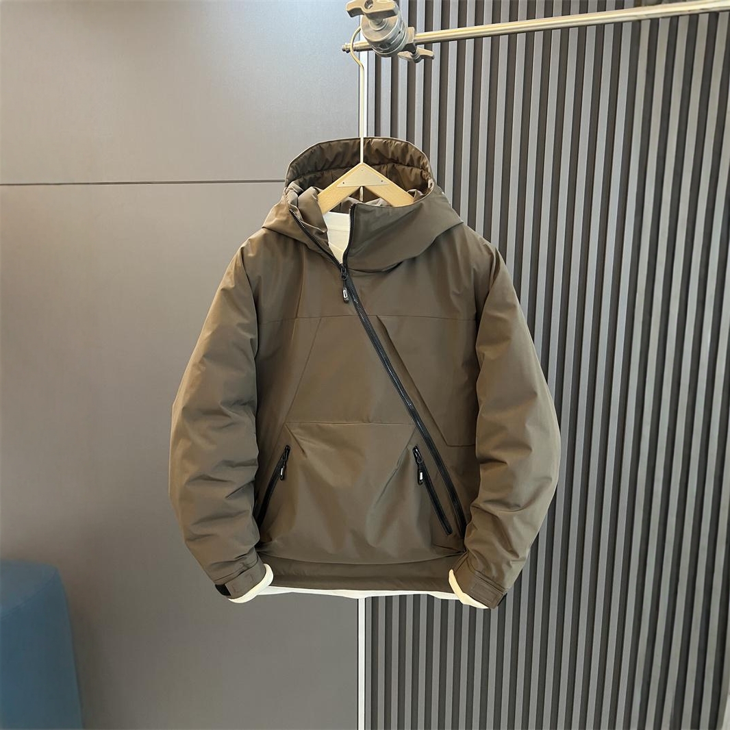 高端羽绒服外套男秋冬季2025新款户外工装连帽夹克男士休闲冲锋衣