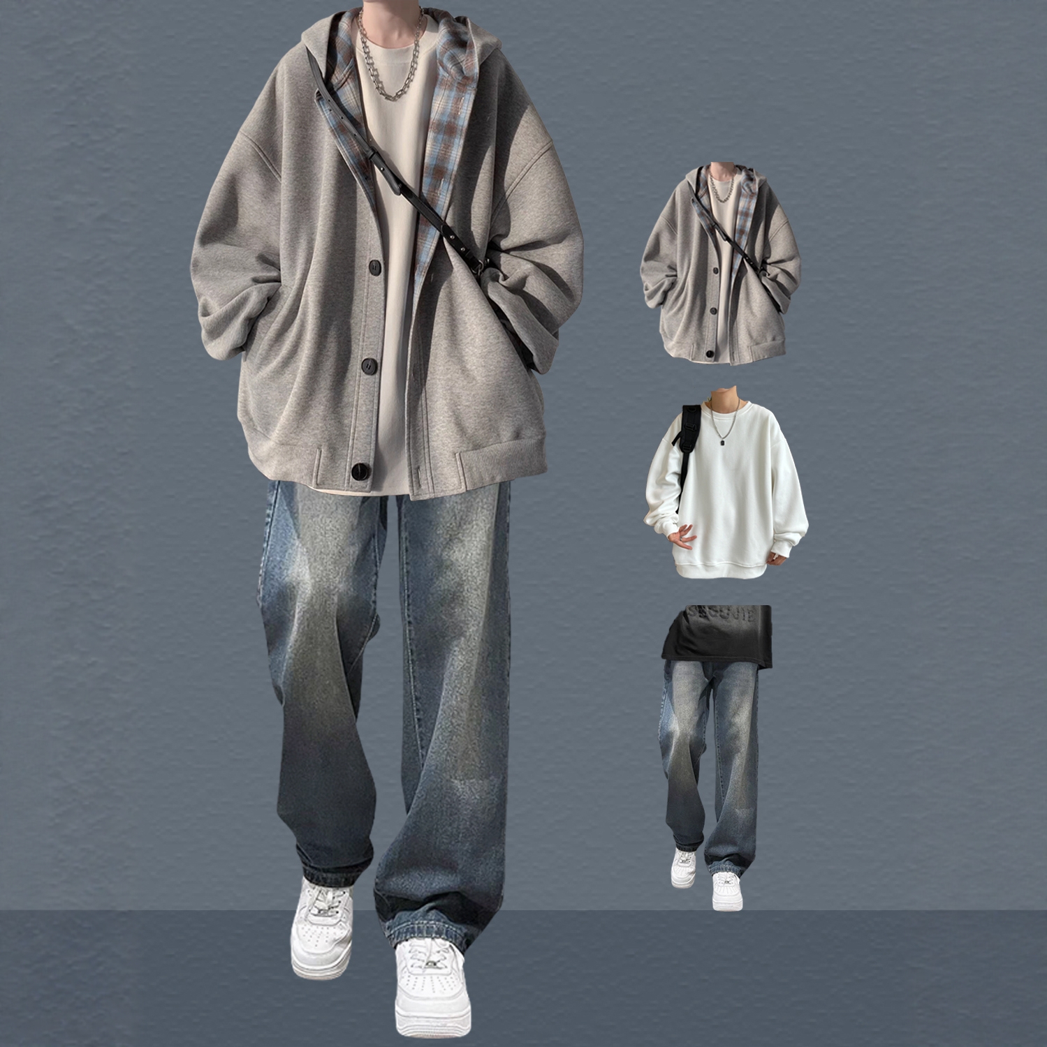 高端连帽开衫外套休闲套装男秋冬