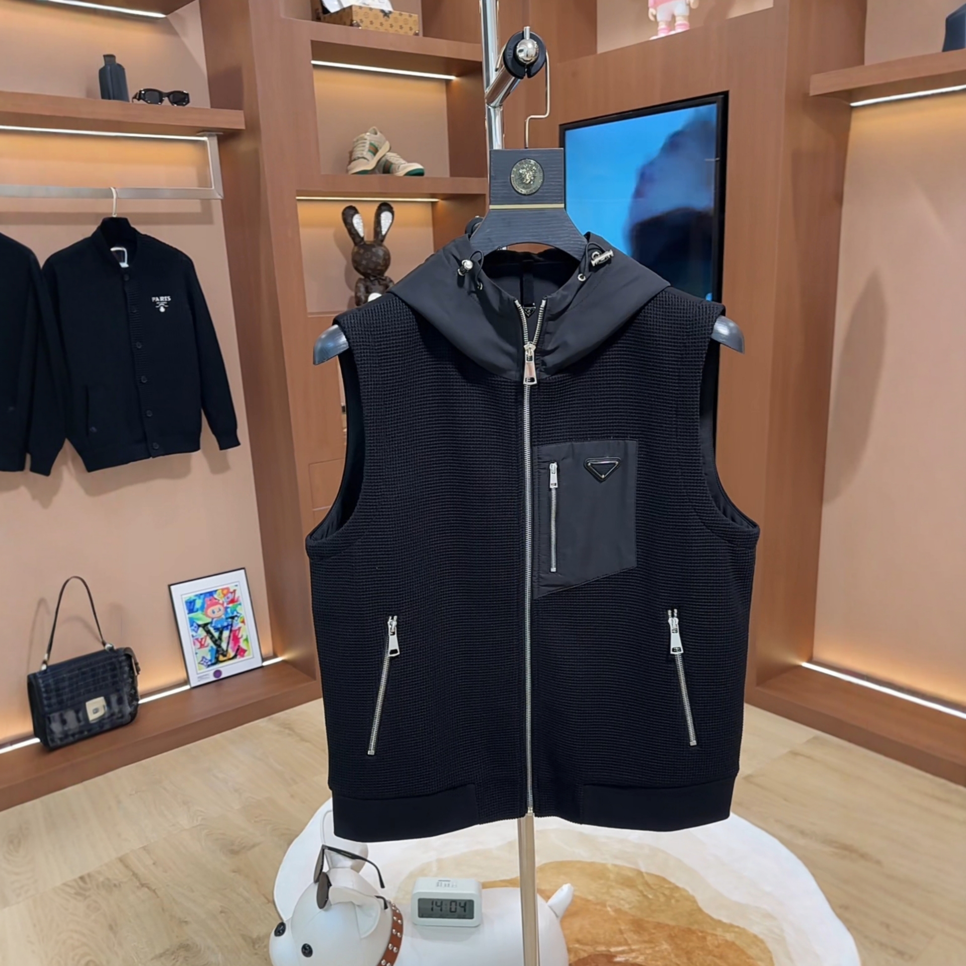 高端黑色连帽马甲外套男款秋冬