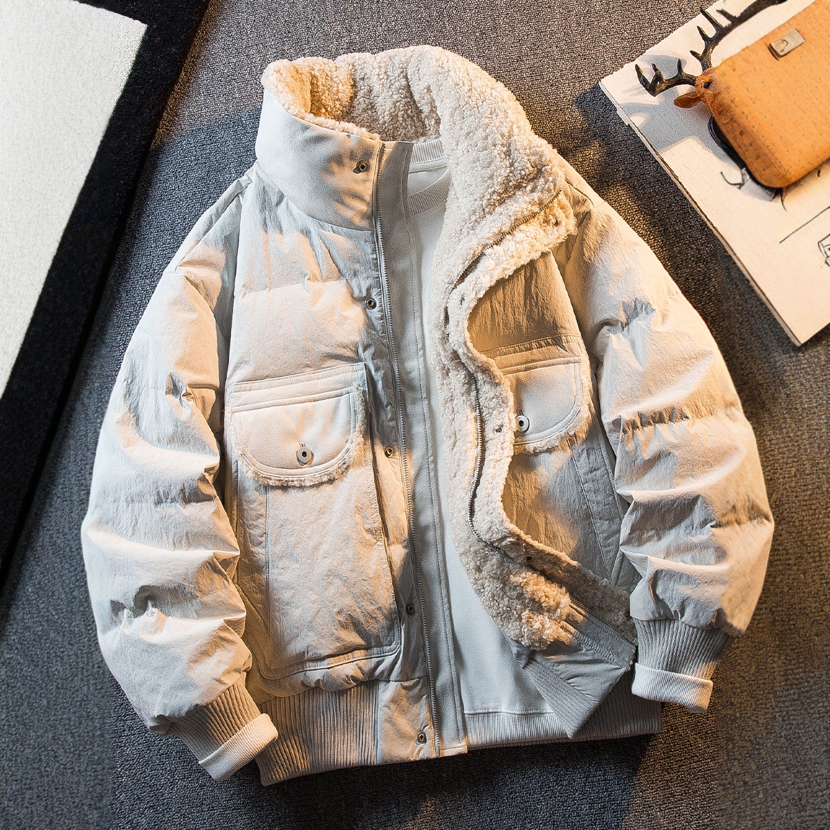 高端羊羔绒羽绒外套男加厚保暖