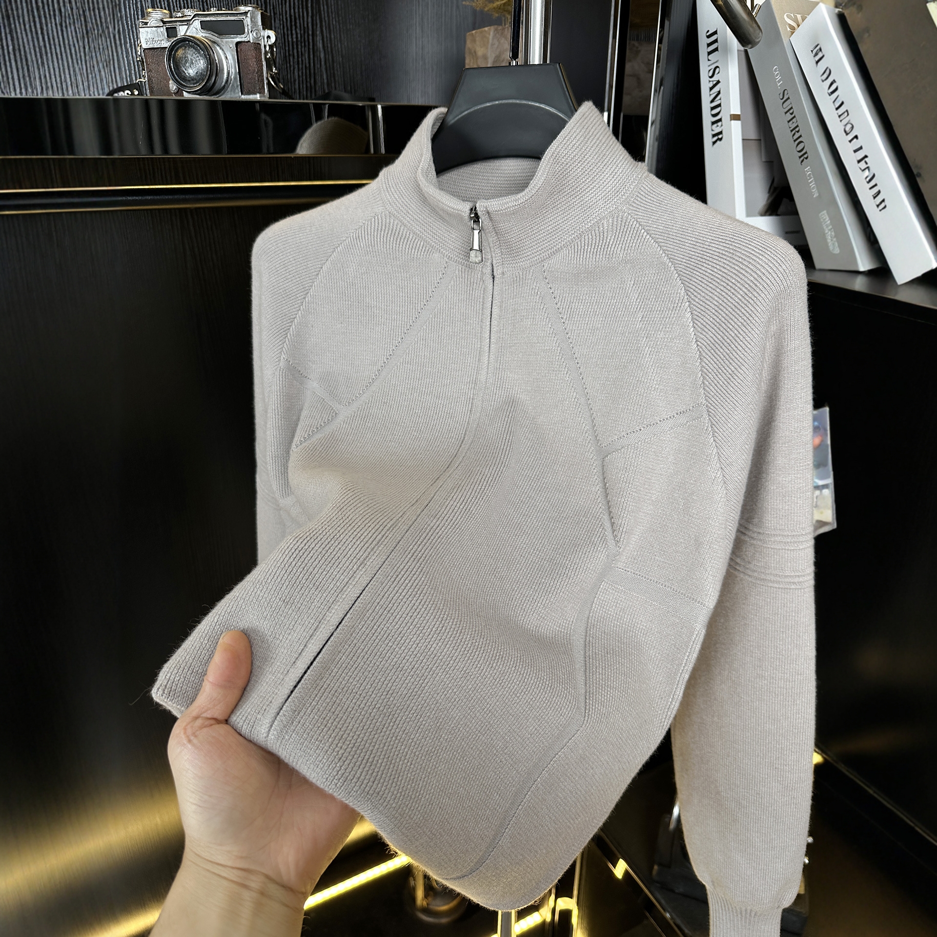 高端灰色开衫毛衣外套男款春秋