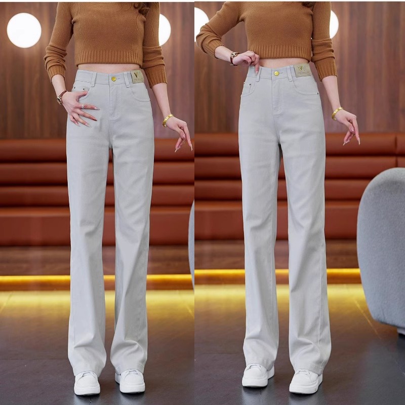 灰色窄版直筒牛仔裤女夏季阔腿裤