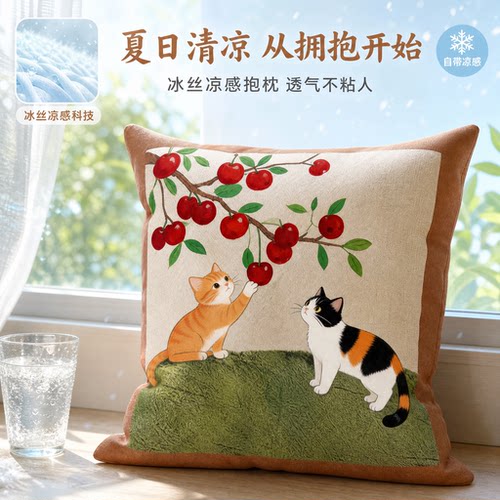 中古猫咪冰丝抱枕靠垫客厅沙发