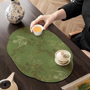 新中式干泡茶席桌旗吸水速干隔热茶桌垫布书房喝茶桌垫布茶水杯垫