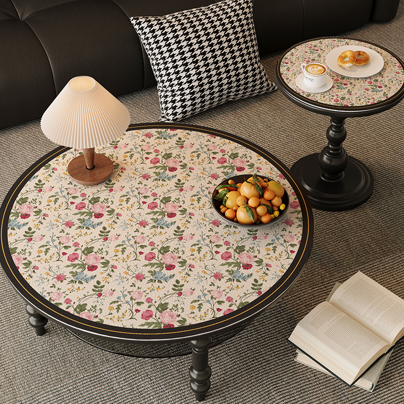小茶几圆桌垫防水防油免洗桌布美式高级感防烫皮革圆弧形茶几台布