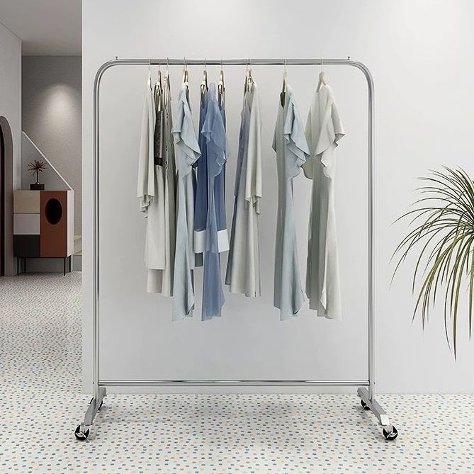 服装店展示架不锈钢落地式挂衣杆女装货架陈列道具中岛侧挂衣服架