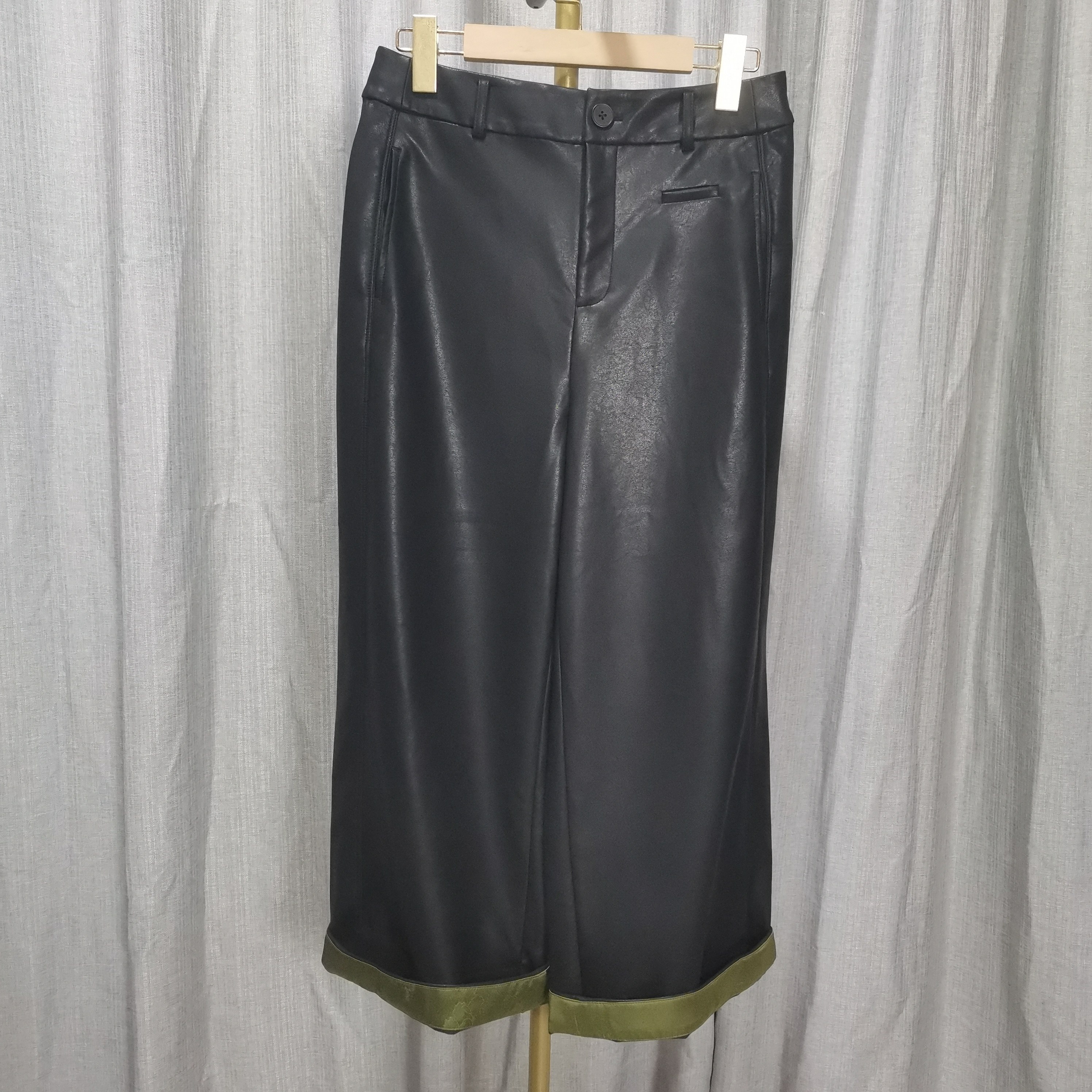 PU皮裤女秋冬新款高腰显瘦直筒阔腿裤宽松拼接撞色休闲百搭长裤子,女装/女士精品,裤子,淘宝优惠券,粉丝福利购,淘宝优惠卷