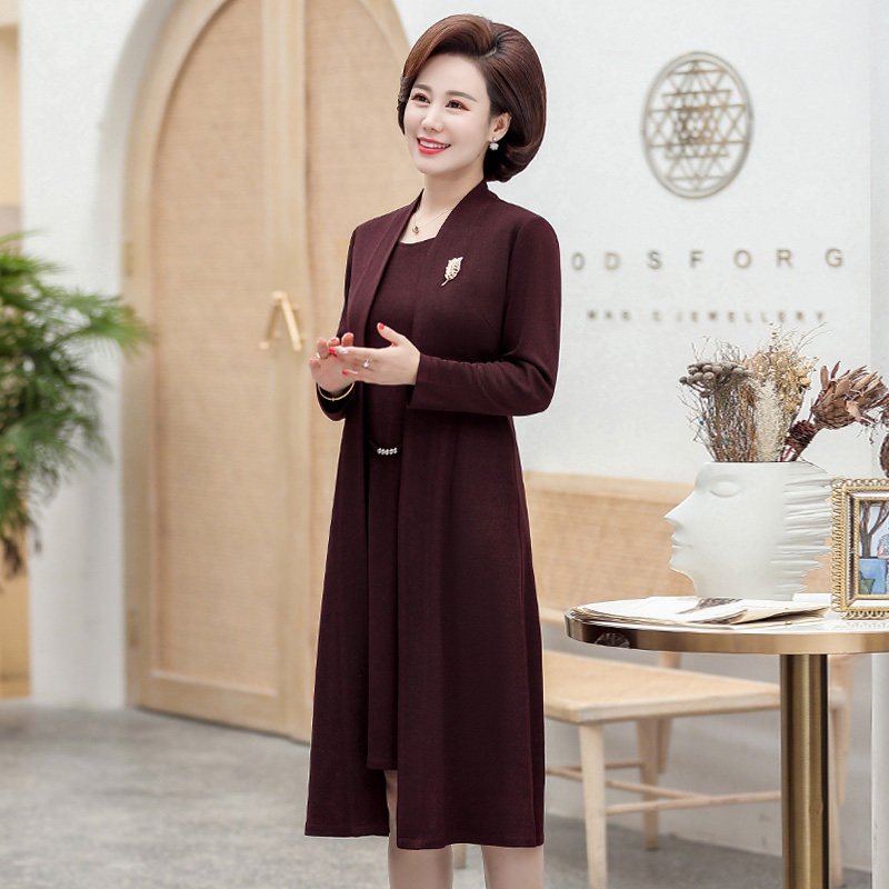 中年妈妈连衣裙春秋装2020新款高贵50岁中老年女装两件套裙子显瘦